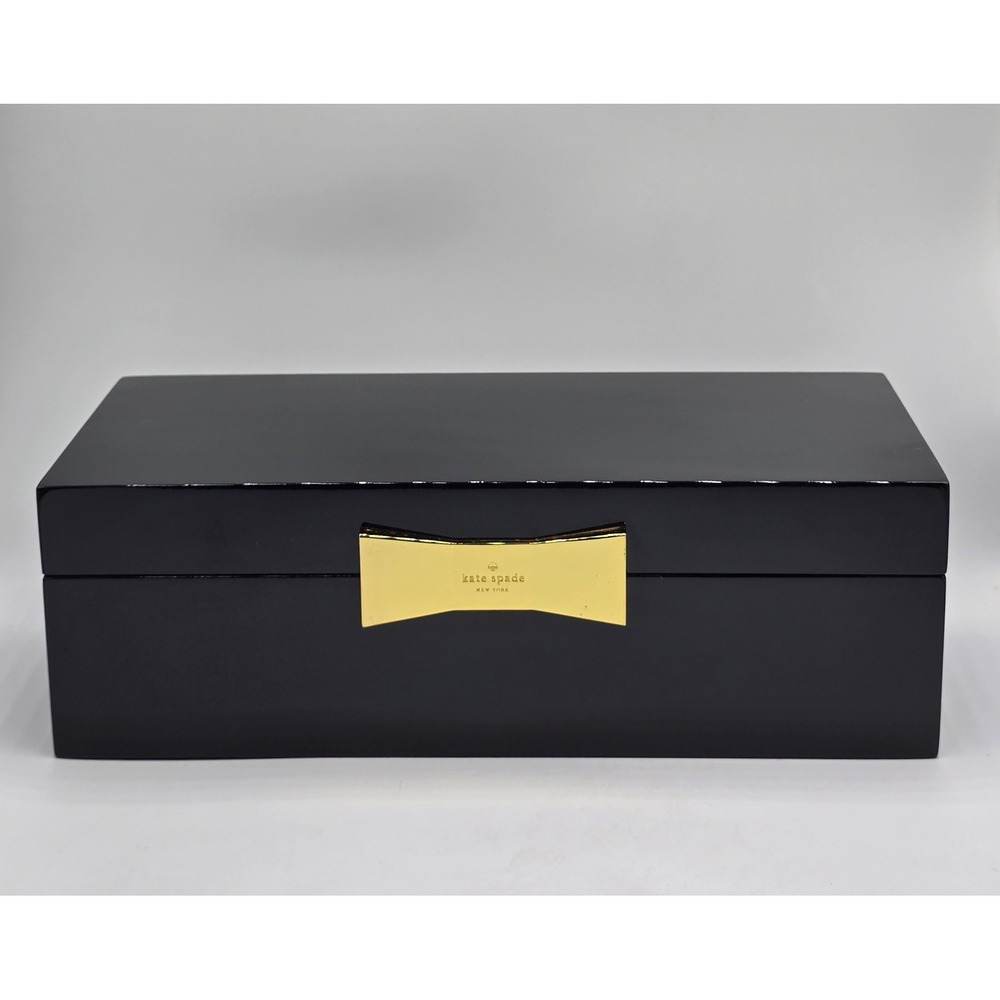 Kate Spade Garden Drive Jewelry Box Women 9in Black Bow Lacquer Gold Coquette